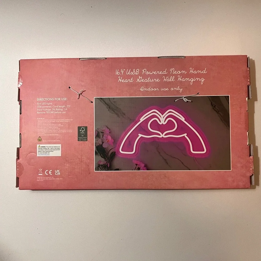 Neon Hand Heart Gesture Light USB Powered 16.4 Inch Pink Wall Hanging Indoor Use